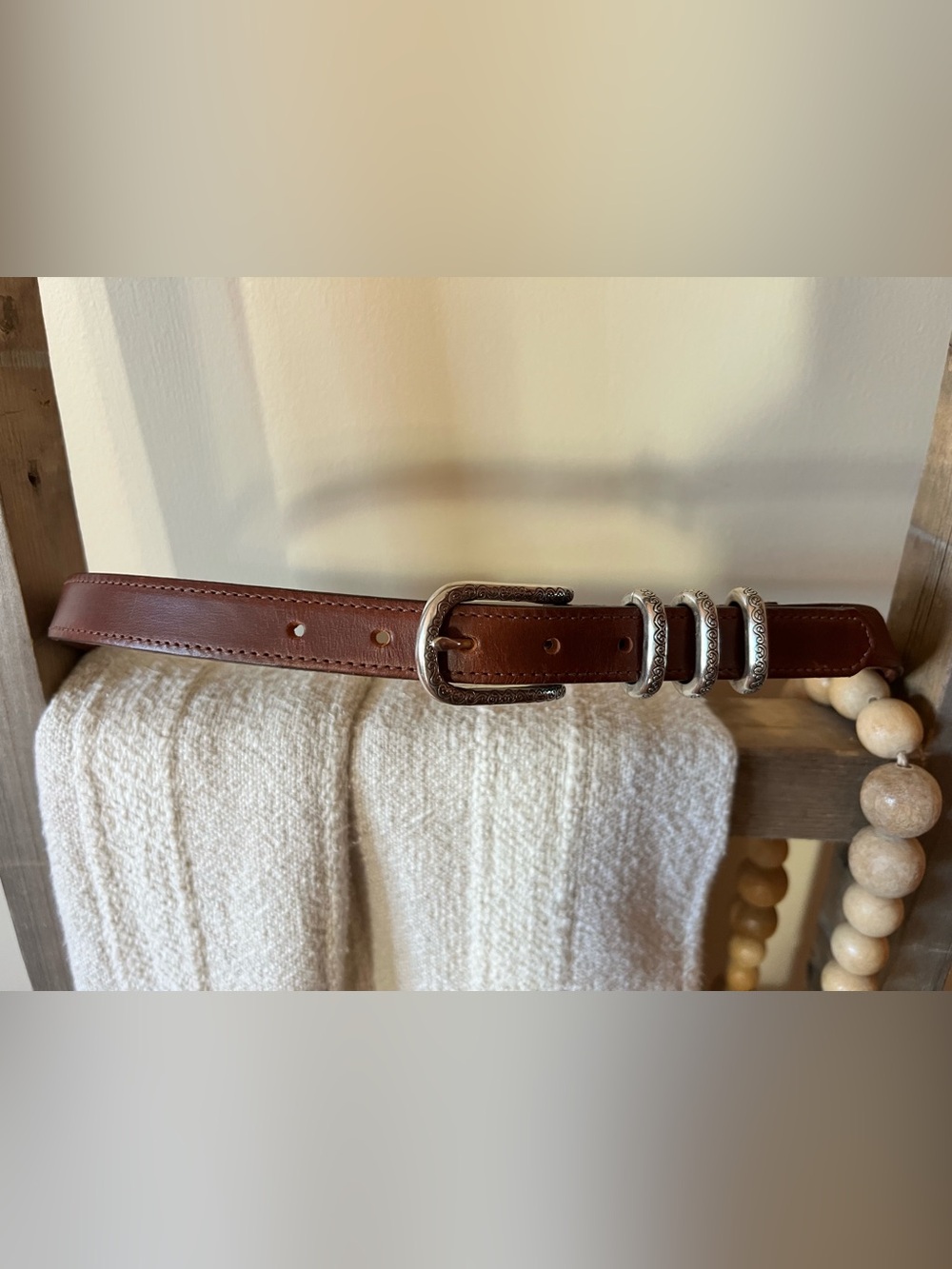 90’s aged USA harness leather “oil tanned” western belt with silver tone buckle